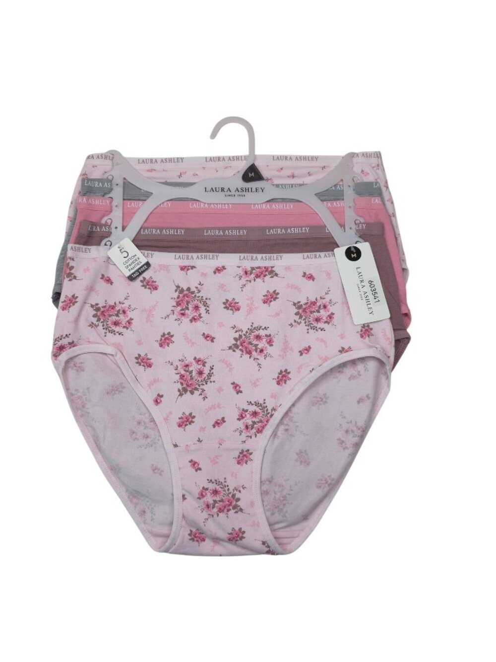 Laura Ashley 5-Pk Cotton Spandex Tag-Free Panties Briefs Womens Medium Pink Gray